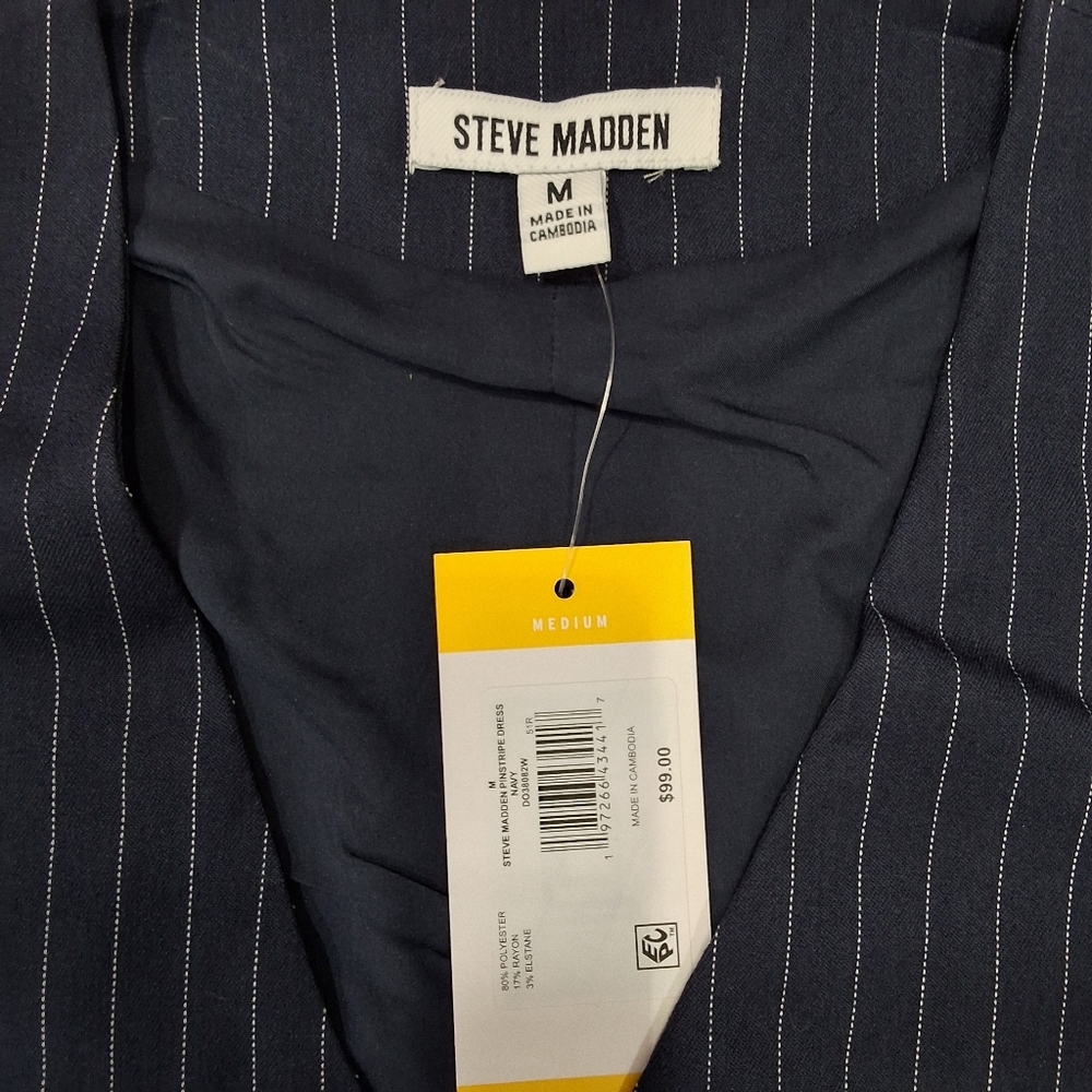 Steve Madden~NWT~Women Pinstripe Button Up Dress~Navy Blue~Office Siren~Prep~MED - Picture 3 of 6
